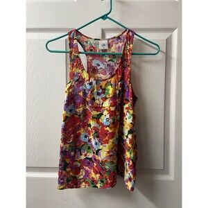 CABI Racer Back Tank Top Womens XS Colorful Floral Scoop Neck  Red Blue Yellow